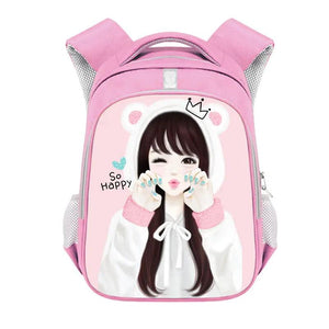 Cartoon Princess Girl Backpack School Bags for Teenage Girls Kid Bookbag Pink