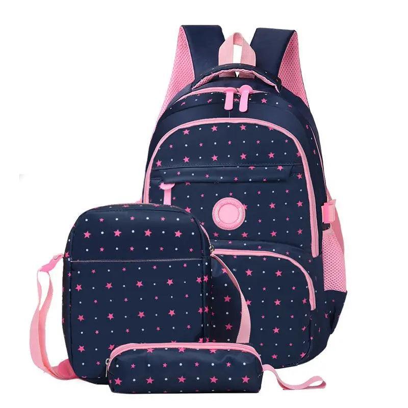 Girls Waterproof Nylon Star Pattern School Bags Set