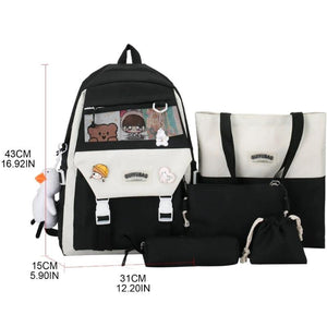 5pcs School Backpack Set for Boys Girls, Casual Rucksack with Shoulder Bag