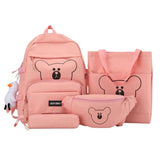 4pc Bear School Backpack Waist Bag Pencil Case Bookbag for Teen Girls