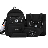 4pc Bear School Backpack Waist Bag Pencil Case Bookbag for Teen Girls