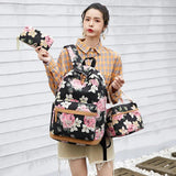 Floral Print Canvas Backpack 3pcs Set for School and Travel