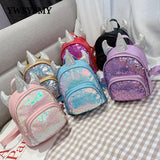 Kindergarten Girls Sequin Backpack PU Leather School Bags