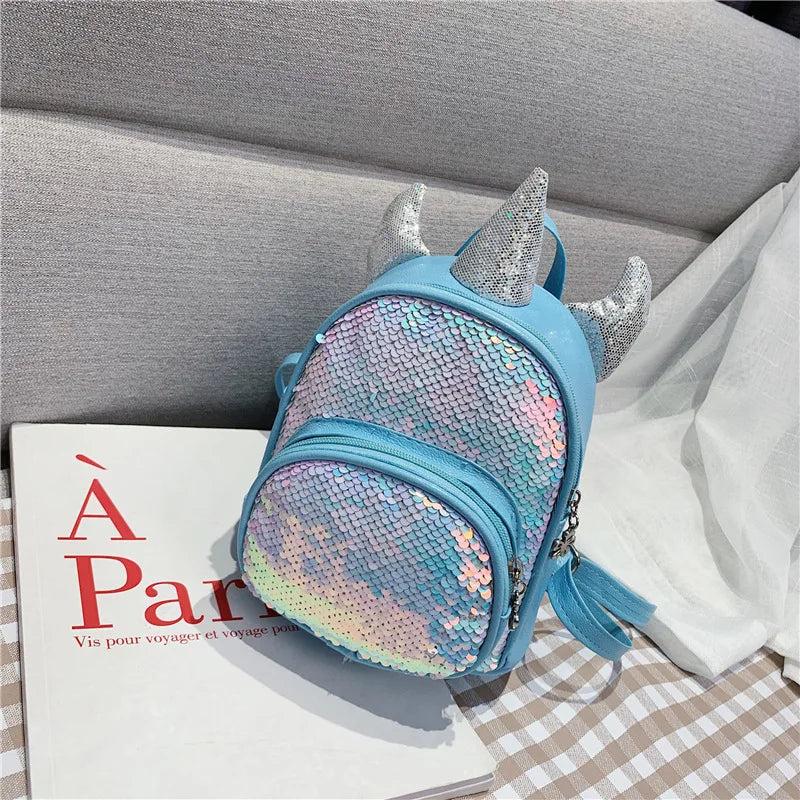 Kindergarten Girls Sequin Backpack PU Leather School Bags