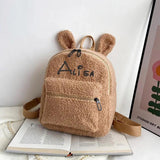 Embroidery Fuzzy Rabbit Backpack Plush School Bag With Bunny Ears Zipper