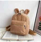 Embroidery Fuzzy Rabbit Backpack Plush School Bag With Bunny Ears Zipper