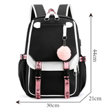 Teen Girls Pink Canvas School Bag USB Port Student Backpack