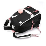 Teen Girls Pink Canvas School Bag USB Port Student Backpack
