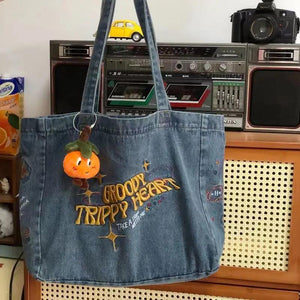 Denim Crossbody Bag Embroidery Shoulder Handbag Tote Travel Messenger
