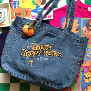 Denim Crossbody Bag Embroidery Shoulder Handbag Tote Travel Messenger