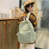 Plaid Backpack Student College Schoolbag Fresh Laptop Bookbag for Teenagers Girl