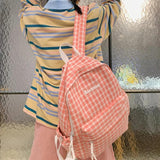 Japanese Plaid Backpack Large Capacity Students Schoolbag Campus Stripe Style