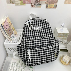 Japanese Plaid Backpack Large Capacity Students Schoolbag Campus Stripe Style