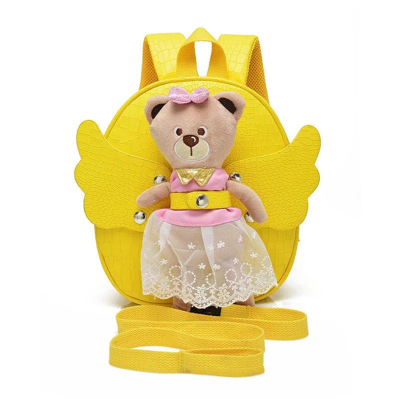 Angel Bear Anti-lost School Bags For Girls Leather PU Baby Girl Backpack
