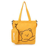 Girls Canvas Bear Print Shoulder Bag for Teen