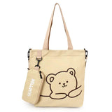 Girls Canvas Bear Print Shoulder Bag for Teen