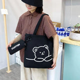 Girls Canvas Bear Print Shoulder Bag for Teen