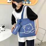 Girls Canvas Bear Print Shoulder Bag for Teen
