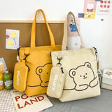 Girls Canvas Bear Print Shoulder Bag for Teen