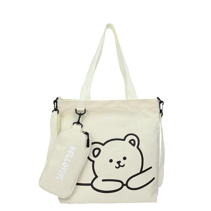 Girls Canvas Bear Print Shoulder Bag for Teen