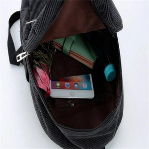 Teenagers Corduroy Backpack Solid Colors Preppy Style School Travel Bag