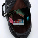 Teenagers Corduroy Backpack Solid Colors Preppy Style School Travel Bag