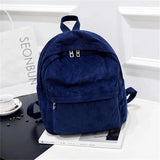 Teenagers Corduroy Backpack Solid Colors Preppy Style School Travel Bag