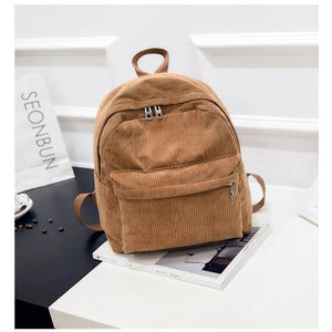 Teenagers Corduroy Backpack Solid Colors Preppy Style School Travel Bag