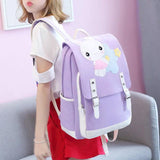 Girls Rabbit Embroidered Canvas Backpack Schoolbag