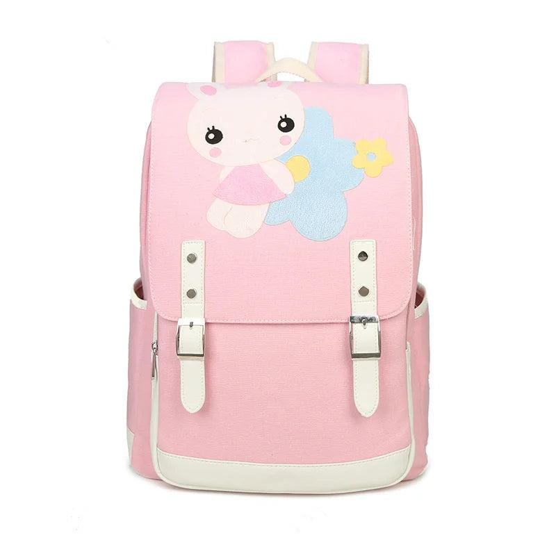 Girls Rabbit Embroidered Canvas Backpack Schoolbag