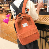 Corduroy School Bags for Teenage Girls College Classic Casual Backpack