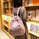 Solid Canvas School Bags for Girls Large Capacity Backpack