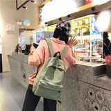 Solid Canvas School Bags for Girls Large Capacity Backpack