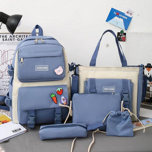 4Pcs Student Canvas Backpack Set Anti Theft Handbags Shoulder Bag School Bags