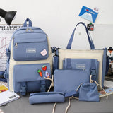 4Pcs Student Canvas Backpack Set Anti Theft Handbags Shoulder Bag School Bags