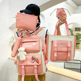 4Pcs Student Canvas Backpack Set Anti Theft Handbags Shoulder Bag School Bags