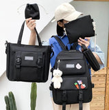 4Pcs Student Canvas Backpack Set Anti Theft Handbags Shoulder Bag School Bags