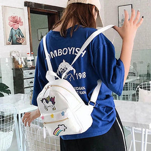 Girls Backpack PU Laser Sequin School Book Bag Unicorn Holographic Knapsack