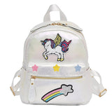 Girls Backpack PU Laser Sequin School Book Bag Unicorn Holographic Knapsack