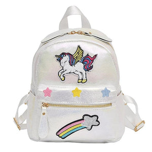 Girls Backpack PU Laser Sequin School Book Bag Unicorn Holographic Knapsack