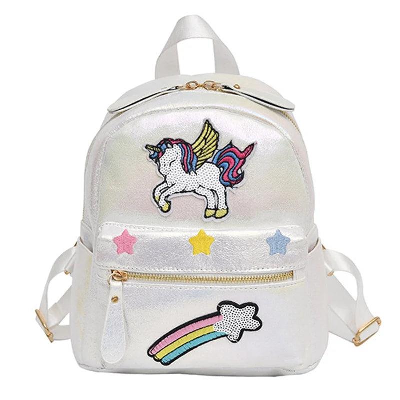 Girls Backpack PU Laser Sequin School Book Bag Unicorn Holographic Knapsack