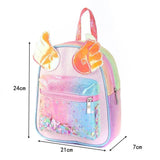 Pink Bow Schoolbag For Girls Princess Rainbow Wings Laser Backpack