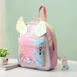 Pink Bow Schoolbag For Girls Princess Rainbow Wings Laser Backpack