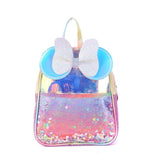 Pink Bow Schoolbag For Girls Princess Rainbow Wings Laser Backpack