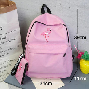 Flamingo Print Canvas School Backpack for Girls