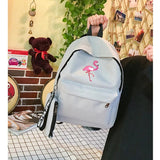 Flamingo Print Canvas School Backpack for Girls