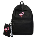 Flamingo Print Canvas School Backpack for Girls