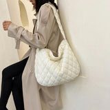 Large Capacity Shoulder Bag Women Lattice Pattern Handbag Solid Travel Totes