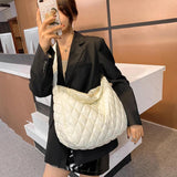 Large Capacity Shoulder Bag Women Lattice Pattern Handbag Solid Travel Totes