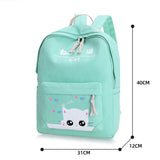 Cartoon Cat Canvas School Backpack Set for Girls